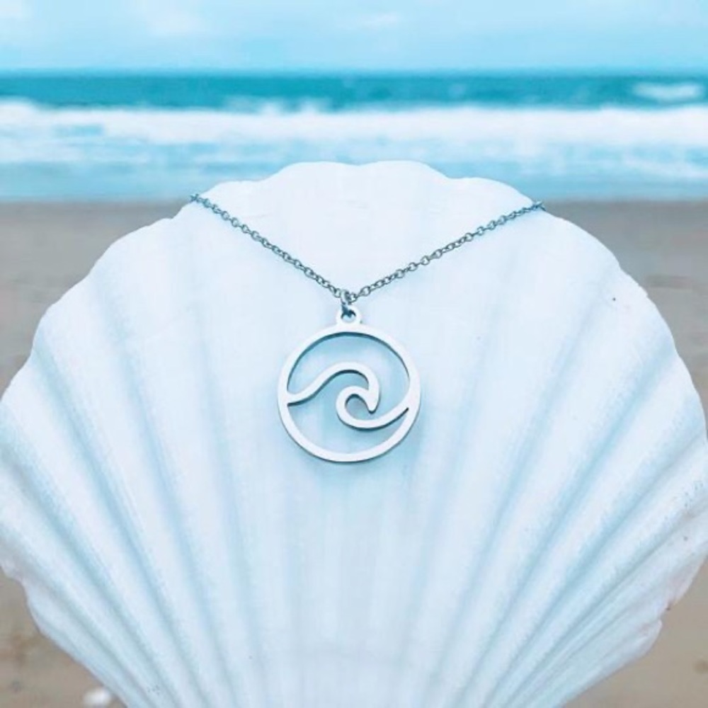 Stainless Steel silver Wave necklace NEW
